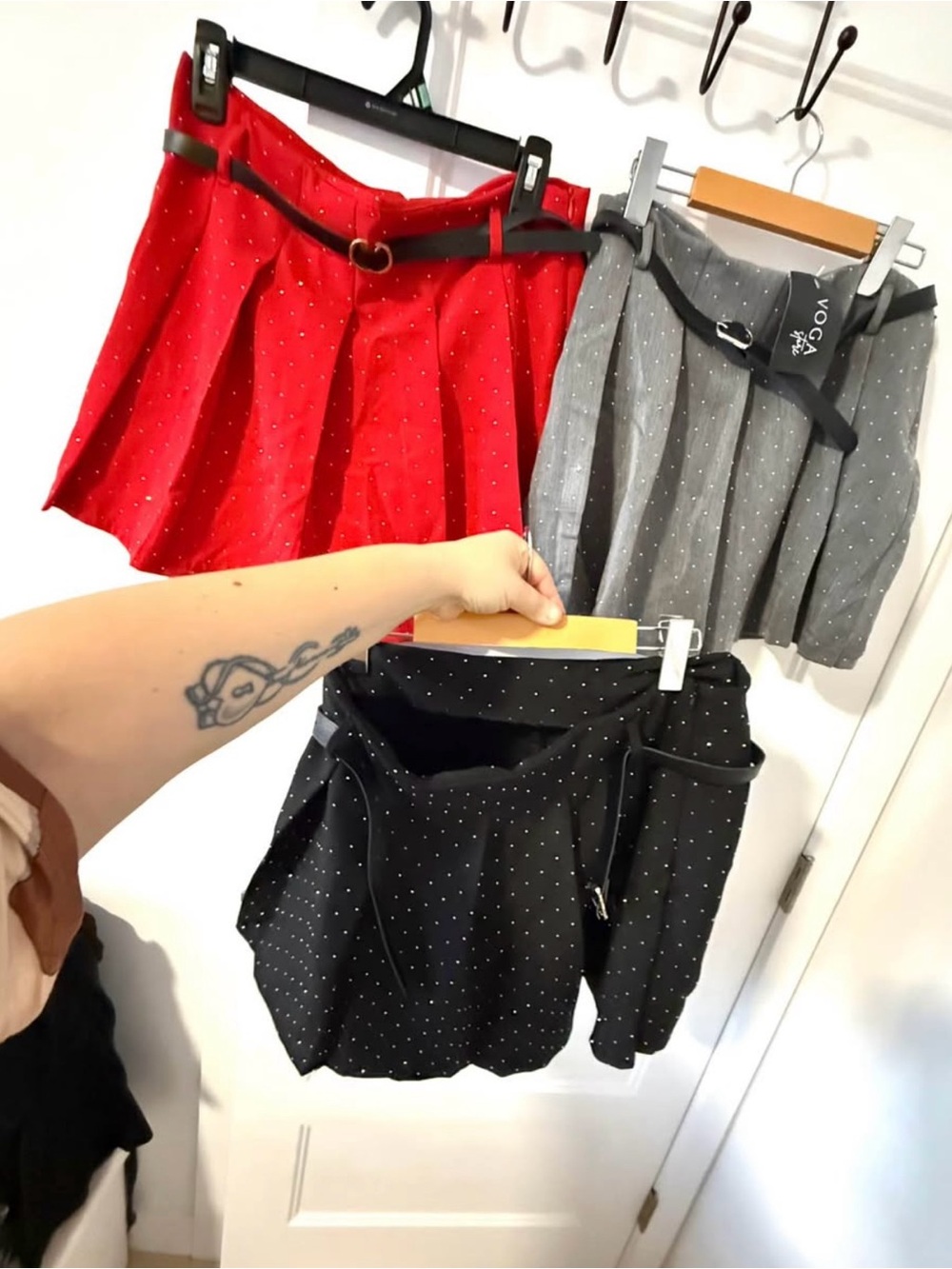 Polka Dot Pleated Mini Skorts - Red, Gray, Black- Lot of 3